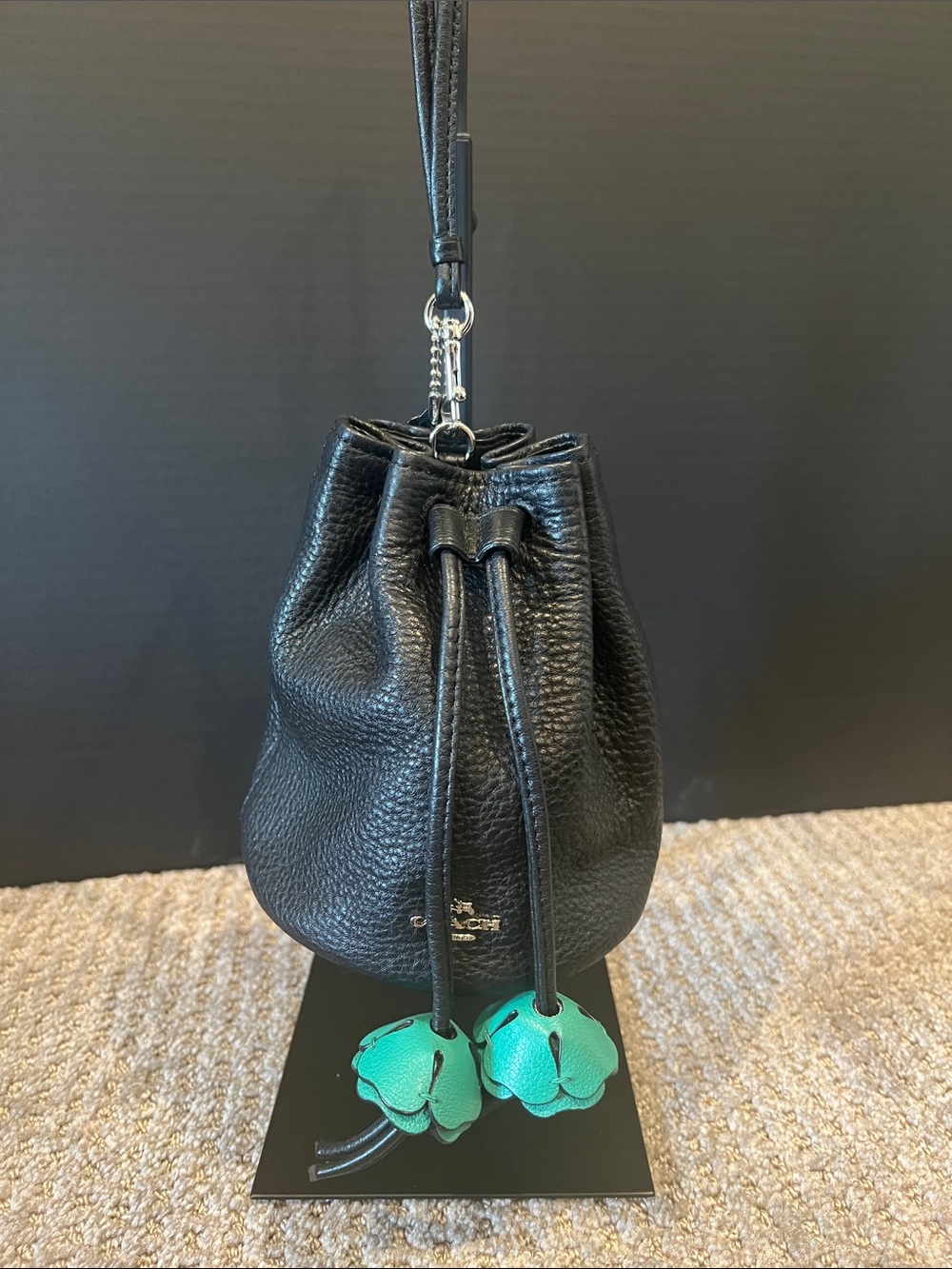 Coach Black Pebbled Leather Tulip Mini Drawstring wristlet